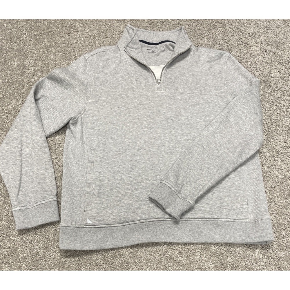 Untuckit Pullover Mens XL Verzaro Quarter Zip Waffle Knit Kangaroo Pocket GRAY